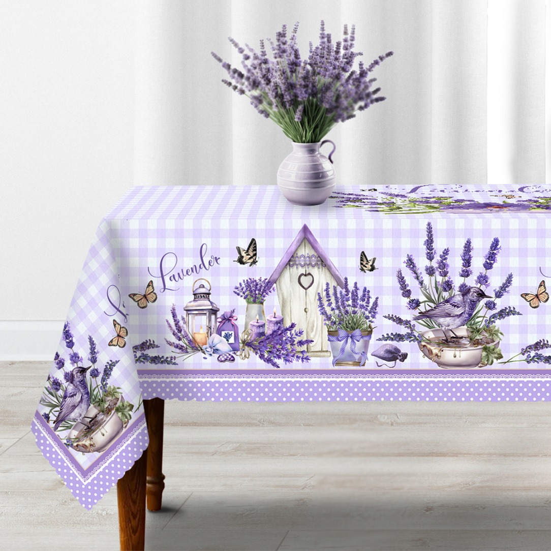 TEMU 2d Flat Tablecloth, 1pc, Lavender Tablecloth With Lavender Flowers, Butterflies, And Buffalo Check Design. Perfect For Spring And Summer
