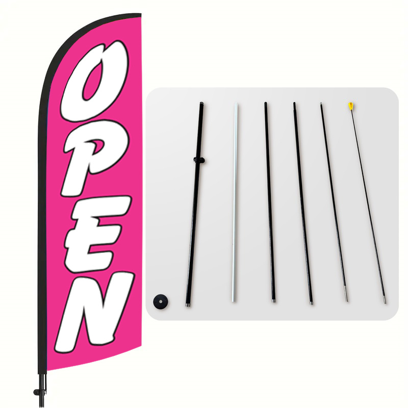 

1pc Vibrant Pink "open" Advertising Flag With Complete Set Of And Metal Poles - Ideal Campaigns, Battery-free