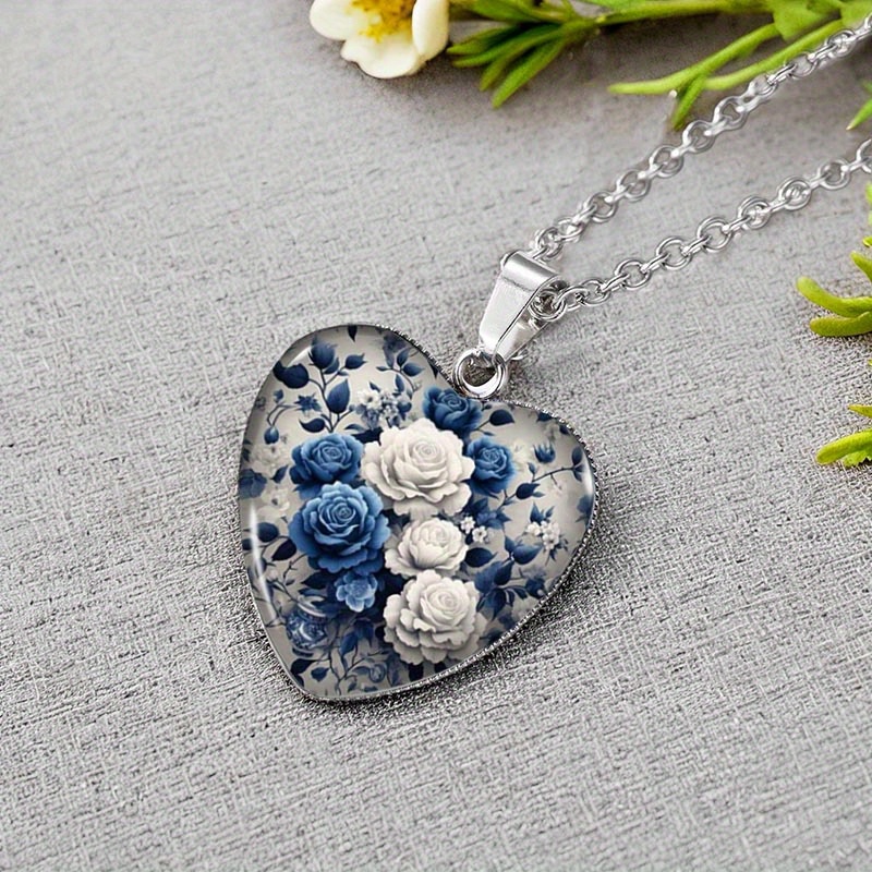 Image of 1pc Necklace - Elegant Floral Pendant With Roses, Durable 304 304 Stainless Steel, Perfect For Daily Wear Or, Ideal For Men, Rose Necklace