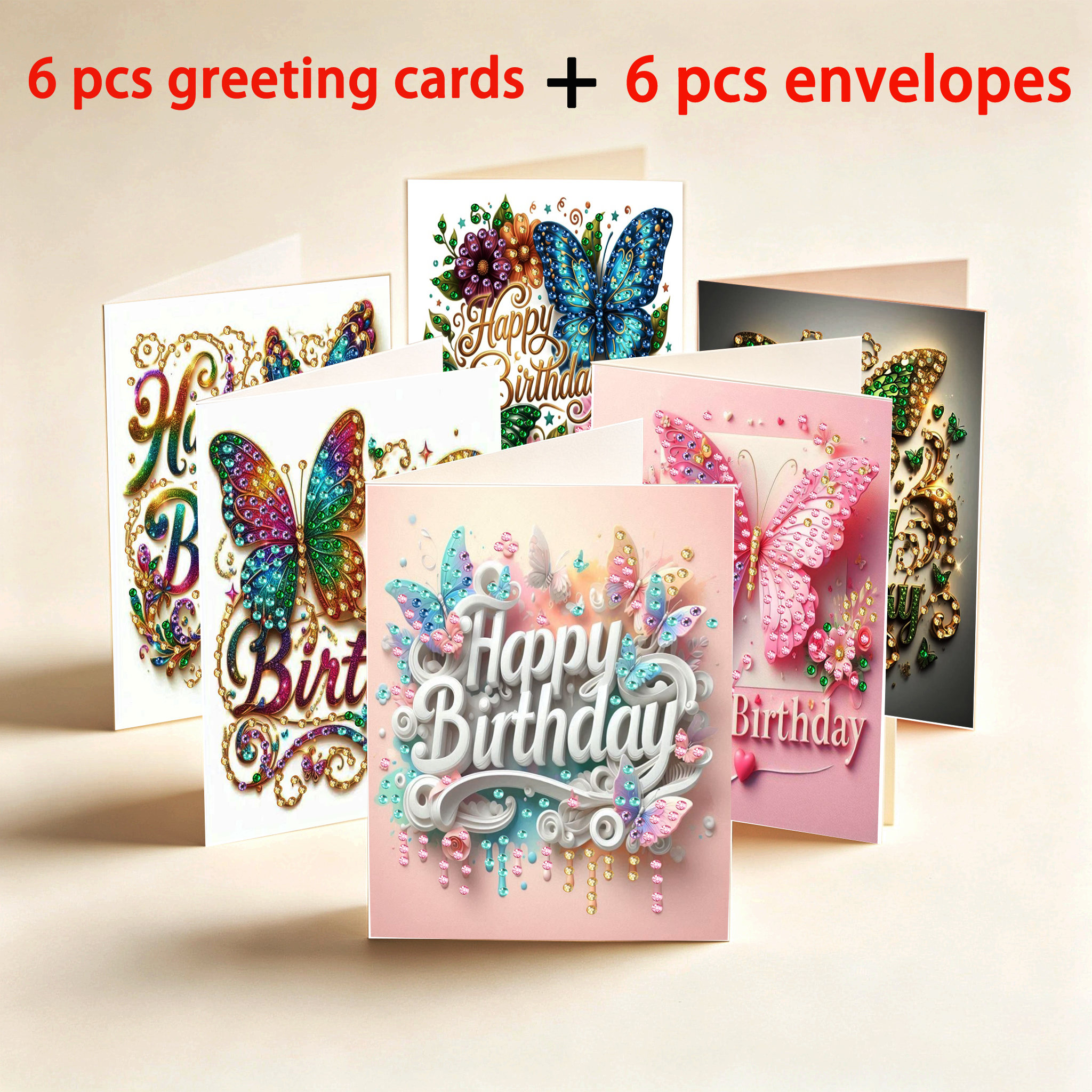 TEMU 6pcs Flat Diamond Painting Greeting Card Set | Holiday Series, Includes 6 Cards, 6 Envelopes, Diamond Bags, And A Full Set Of Crafting Tools