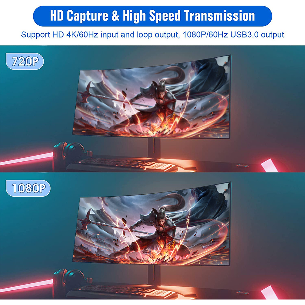 USB 3.0 HDTV Video 4K Ultra HD Capture Card, Live Video Data Camera for PS4 Game Console Recording Audio Capture with Loop Output Support, 1080P 60FPS