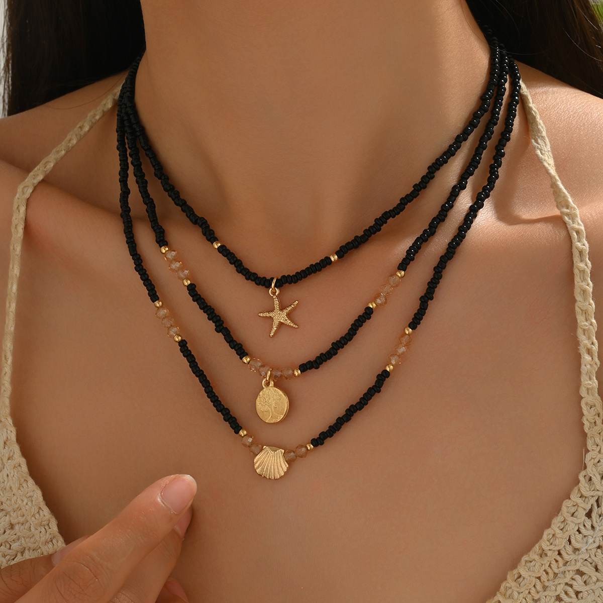 3-Pack Women's Choker Necklace Set - Starfish Shell Pendant