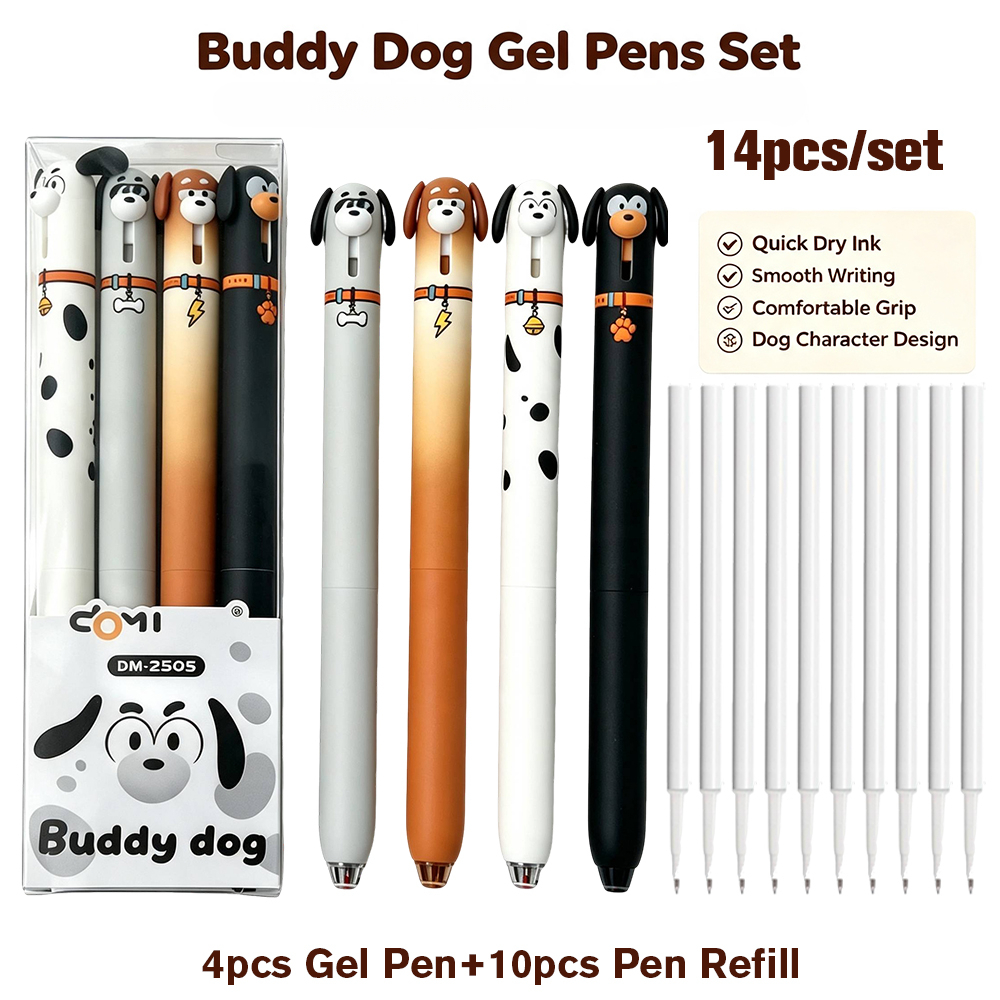 TEMU 14-delige set Cartoon Honden Vorm Klik Gel Inkt Pennen, Grip Soepel Schrijven Fijne 0.5mm Zwarte Gel Pennen, Kawaii Dieren Schrijfwaren