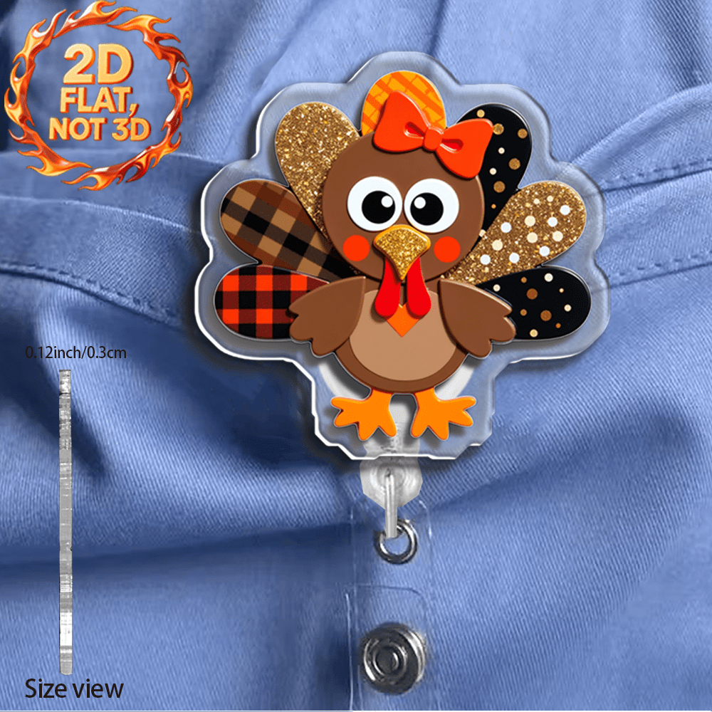 TEMU 2d Retractable Turkey Badge Holder With Clip - Acrylic Id Lanyard, Suitable For Nurse Passes, Turkey-themed Events, Office Supplies, Name Tag