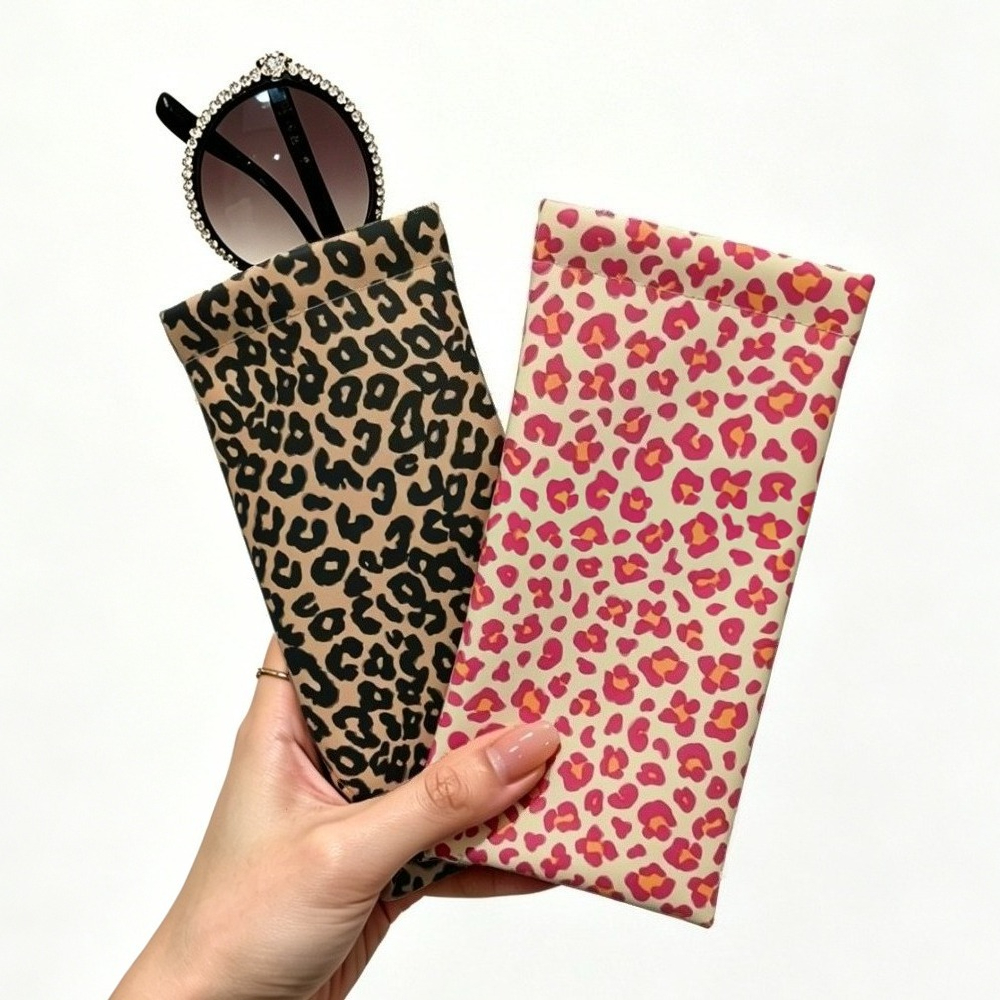 TEMU 2pcs Exquisite Leopard Print Eyeglass Pouches, Storage Bags, Women's Summer Style, , Leopard Print Design Eyeglass Cases, Women' Accessories,