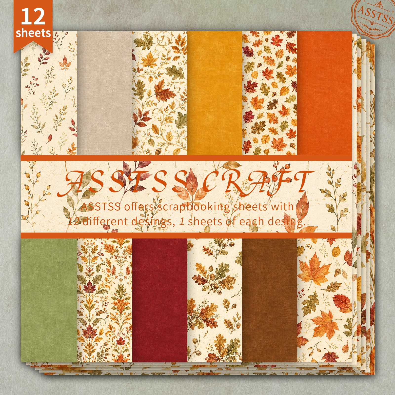 TEMU Lot de 12 feuilles de papier scrapbooking ASSTSS de 6X6 pouces, papier cadeau d'automne, papier de fond style solide à feuilles d'érable