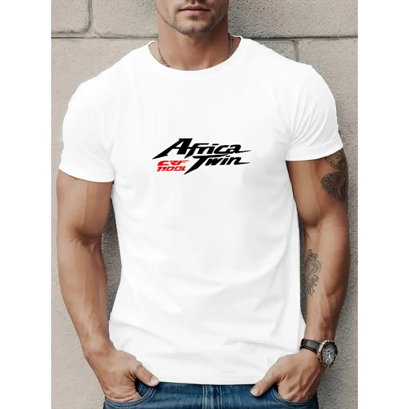 

Africa Twin Print Men's Short Sleeve T-shirt, Polyester Casual Tee With Crew Neck, Stretch, And Applique For Summer