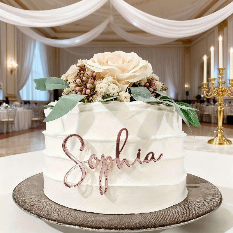 TEMU Custom Cake Toppers, And Year, Exquisite Cake Toppers, Plastic Cards, Wedding Plastic Name Custom Laser-cut Name Tags, Acrylic Wedding Cards,