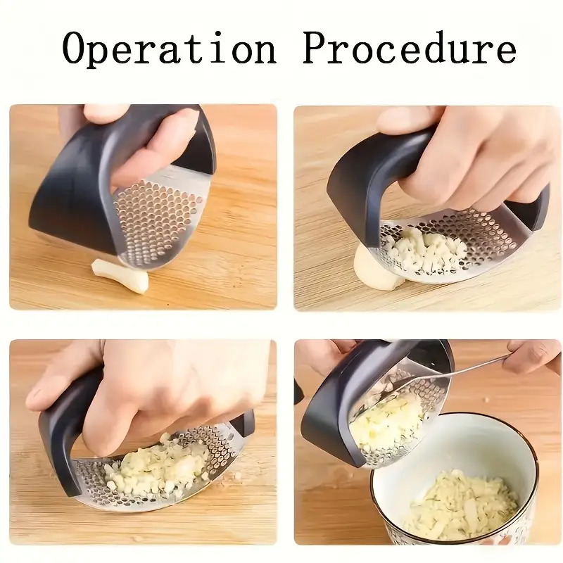 Triturador de ajo manual de alta resistencia de 1 pieza con mango - Prensa de ajo de acero inoxidable 410 de alta resistencia, apto para restaurante y uso, operación manual para triturar ajo, jengibre, cebolla - Duradero y fácil de usar, regalo