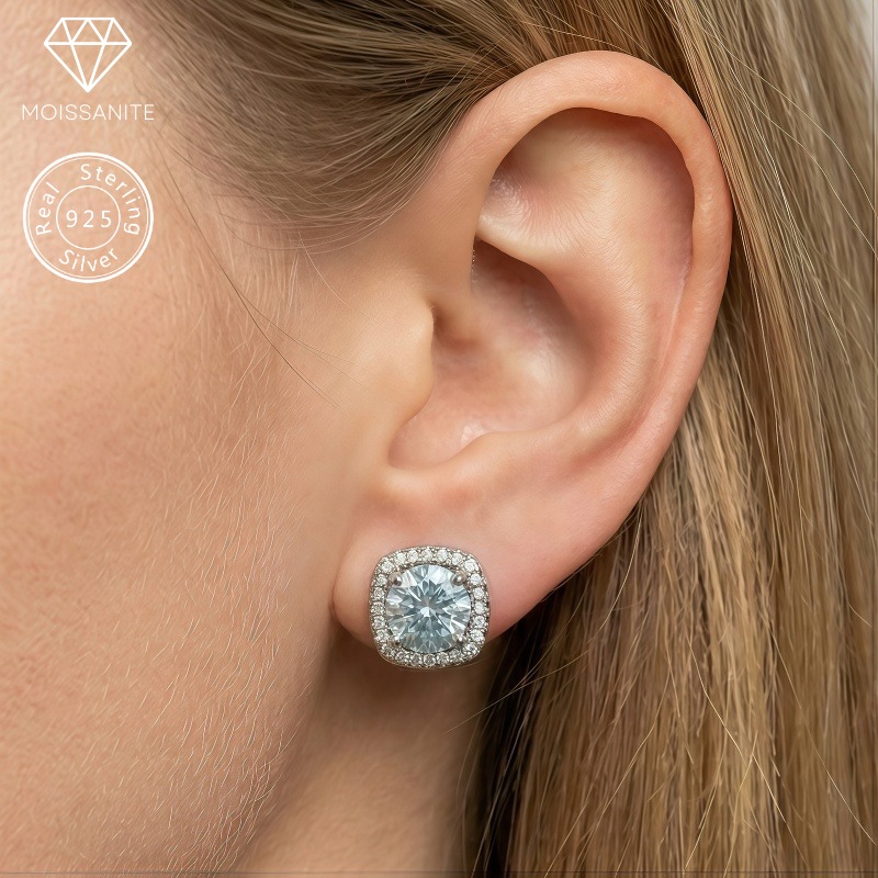 Women's 0.5/1/3 Carat 925 Sterling Silver Light Blue Moissanite Earrings