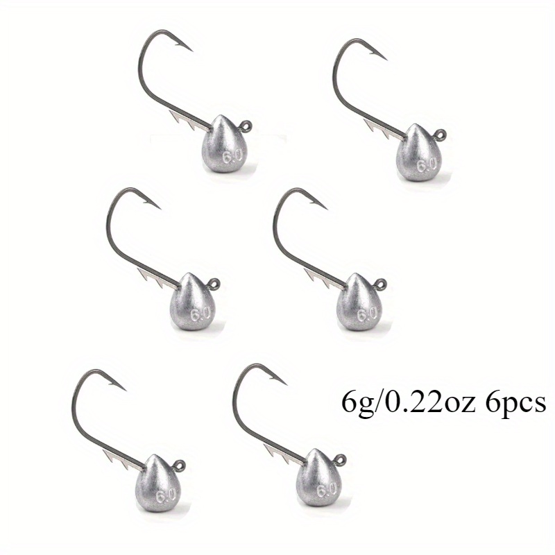 Image of Set Of 6 Large Back Thorn Jig Head Hooks Weighing 2.5g, 3.5g, 4.5g, And 6g, Designed For Rockfish With Barbed Hooks, Suitable For Trout And Soft Worm Lures