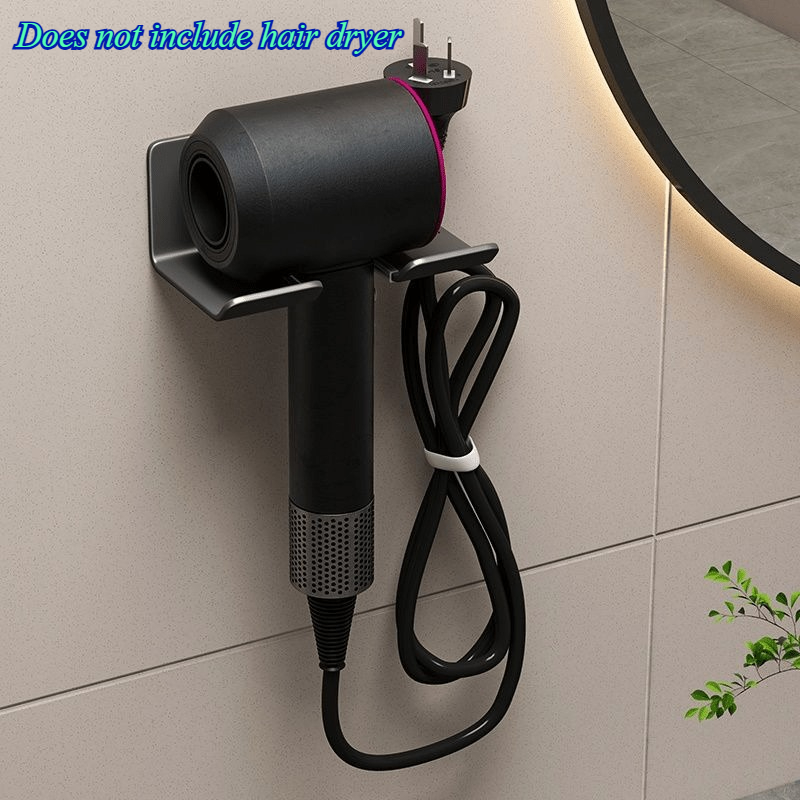 TEMU 1pc No-drill Hair Dryer Holder Wall-mounted Suitable For Hair Dryers, Brushes & Accessories, Strong Adhesive Bathroom Shelf Organizer With
