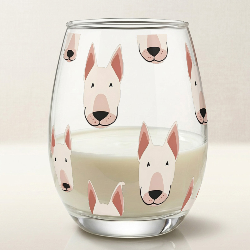 TEMU -ounce Glass Water Cup Without Handle, Bull Terrier Head Pattern On B, Suitable For Holding Champagne And Whisky. An For Indoor And Outdoor
