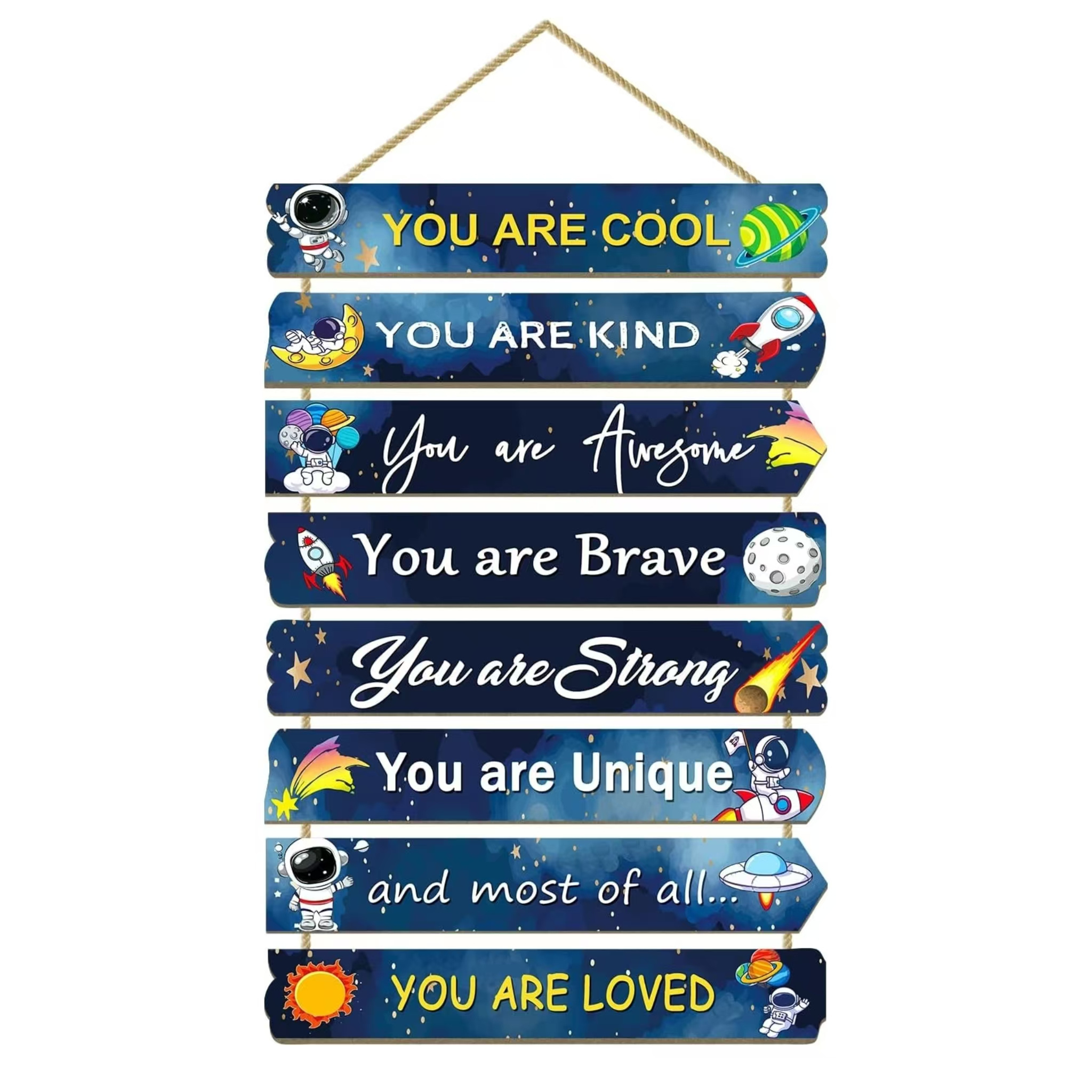 TEMU 1 Set Space-themed Boys' Room Decor - Wooden Wall Art Hanging Panel, Includes Astronaut, Rocket, And Planet Symbols, Suitable For Bedrooms And
