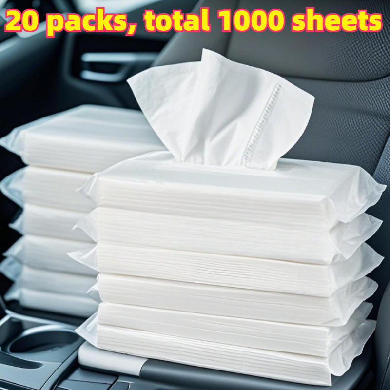 TEMU 20 Packs Car Tissue Refill, 50 Sheets Per Pack, Total 1000 Sheets, Disposable Facial Tissues, Napkins, Travel Pouch, Tissue Box & Bag, Fits Car