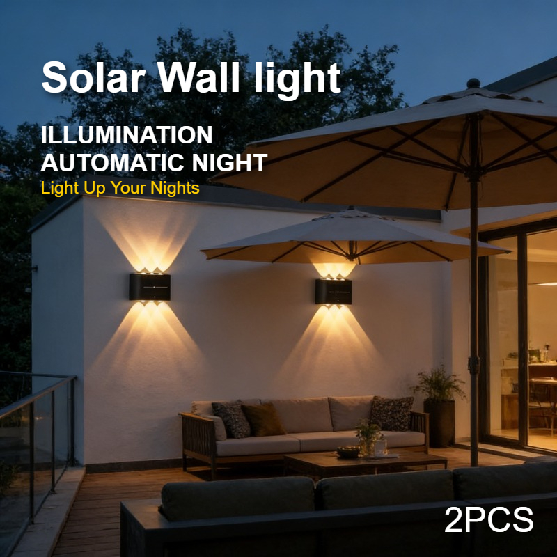2pcs Solar Wall Lights Outdoor, Up Wall Light 6led, Motion Sensor Solar Lights, Ip65 Solar Powered Exterior Lighting For Garden Yard Fence Garage Porch Stair Patio Modern Wall Decor