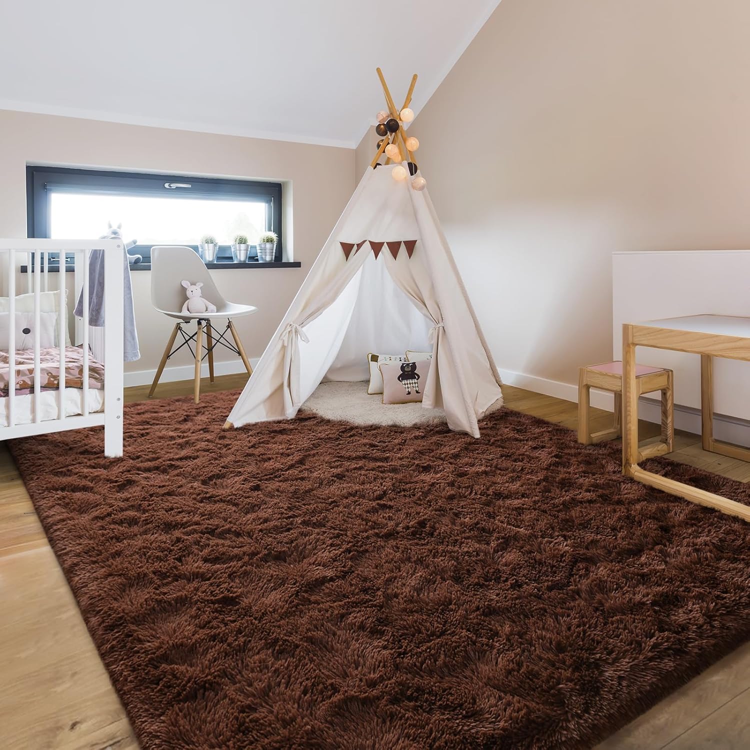 Alfombra de pelo largo ignífuga 243.84x304.8 cm - Alfombra de pelo   antideslizante,   de limpiar,  , larga y esponjosa para salón,    