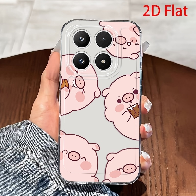 품목 사진 폰 케이스: poco c85, poco c75 5g, poco c71, poco c65, poco c61, poco c40, xiaomi 15t pro, xiaomi 14t pro용 2d 플랫 폰 케이스, 매력적인 만화 돼지 패턴 커버, 장난기 넘치는 음식 음료 케이크 선물 풍선, 2d 플랫