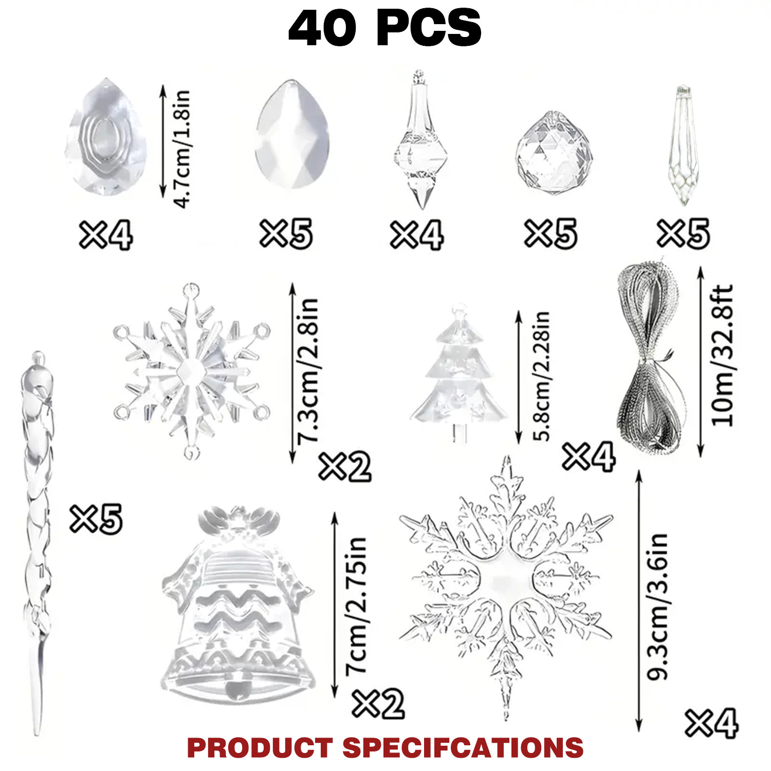 TEMU 40 Decorazioni Trasparenti per Albero di Natale - Pendenti a , Adatte per Decorazioni Festive, Matrimoni e Feste di Fidanzamento, Non Richiedono