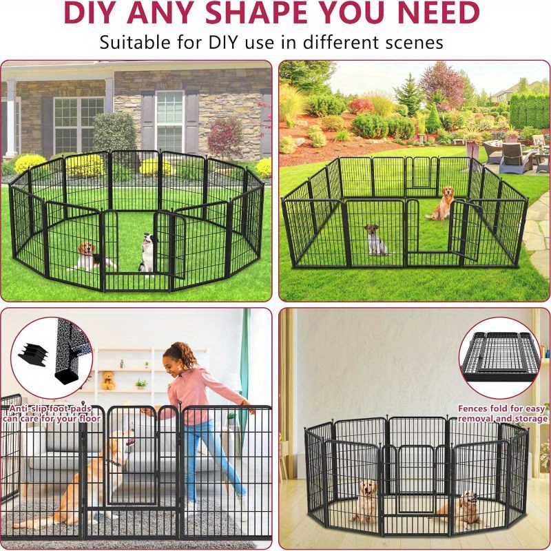 Kraftig kravlegård med 10/12 paneldøre, 32 cm højde, bærbart kæledyrshegn til mellemstore små hunde, indendørs og udendørs brug, campingvogn, sort design, nem montering, holdbar, vejrbestandig hundekravlegård til udendørs brug, campingvogn, kæledyrsindhegning, robust konstruktion, udendørs kæledyrsindhegning, kæledyrsejere 7