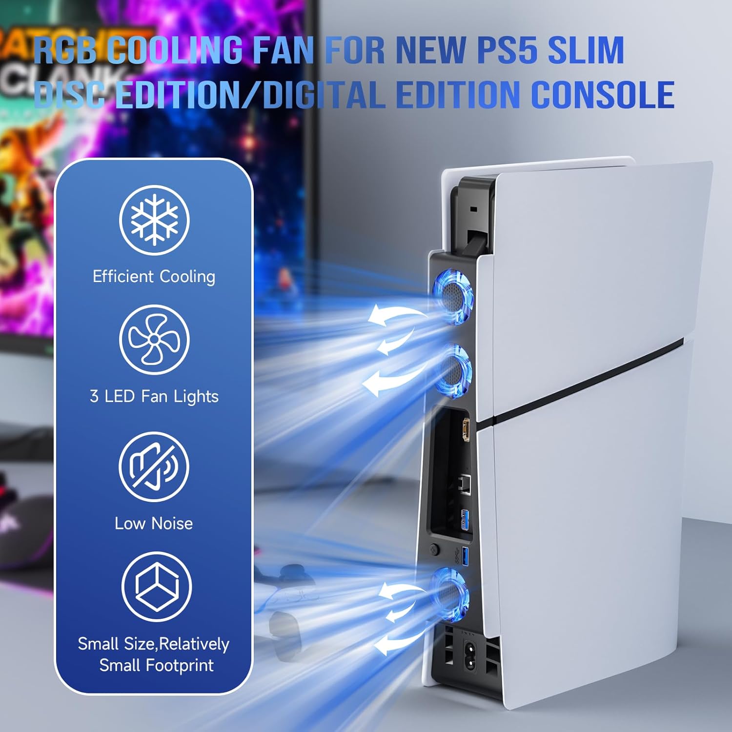 TEMU Cooling Fan For Ps5 Slim, Compatible With Playstation 5 Slim Console, High For Ps5 Slim Fan (black-p5 Slim)
