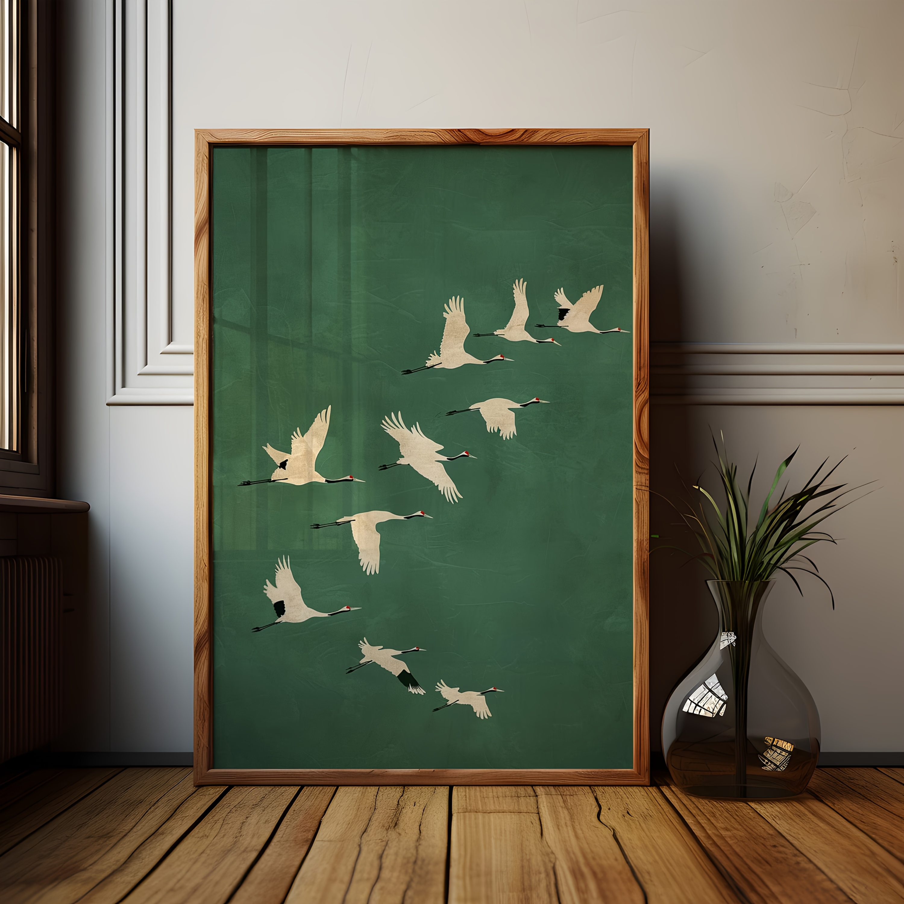 1pc   flying crane wall art vintage japanese painting elegant crane in flight wrapped canvas frame poster hook installation modern minimalist decor for living room bedroom kitchen ideal housewarming gift