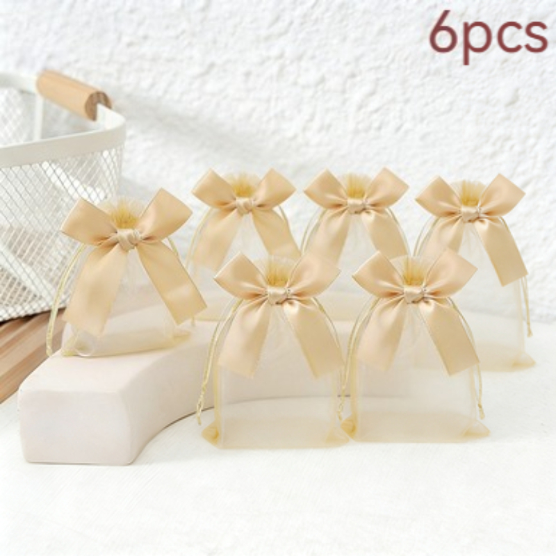 TEMU Gift For Her/him 6pcs Organza Drawstring Breathable Gift Bags, Suitable For Wedding Favors, Jewelry Packaging, Holiday Gifts, Cosmetics,