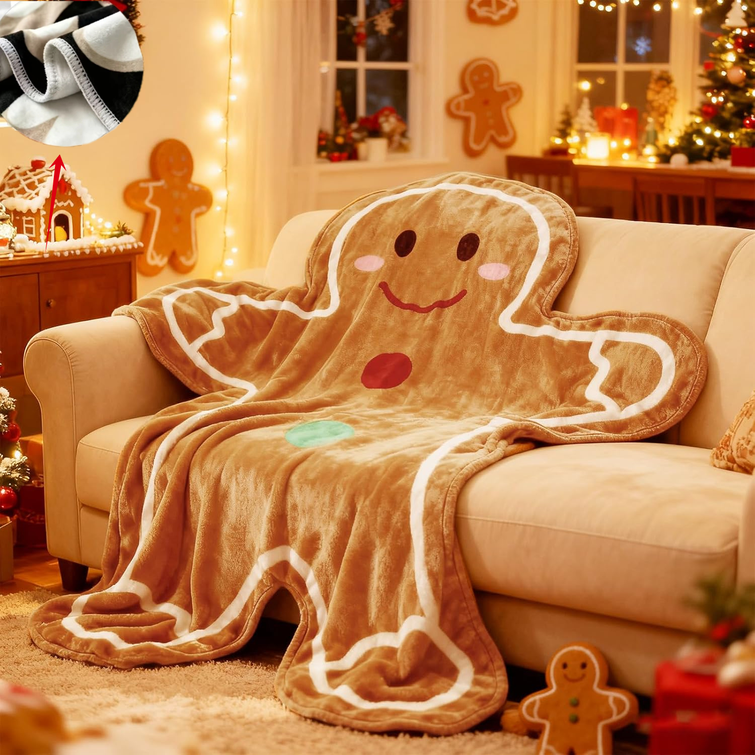 TEMU Jarthenaamcs Christmas Season Plush Blanket 50 X 60 Inch Gingerbread Man Design Decorative Flannel Blanket, Soft And Comfortable Cover Blanket,