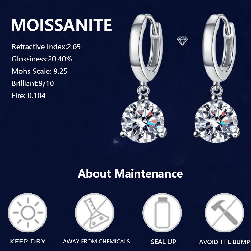 Women's 0.5/1/2 Carat Moissanite Classic Elegant Stud Earrings