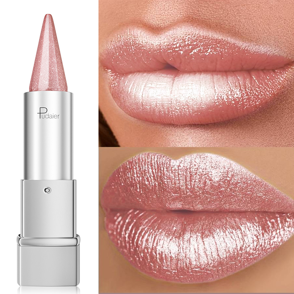 TEMU Pudaier Pearlescent, Sparkle, Lipstick For Women, , Waterproof Long-lasting Lipstick, 24 Hours Wear, , Spring And Summer Elegant , Portable
