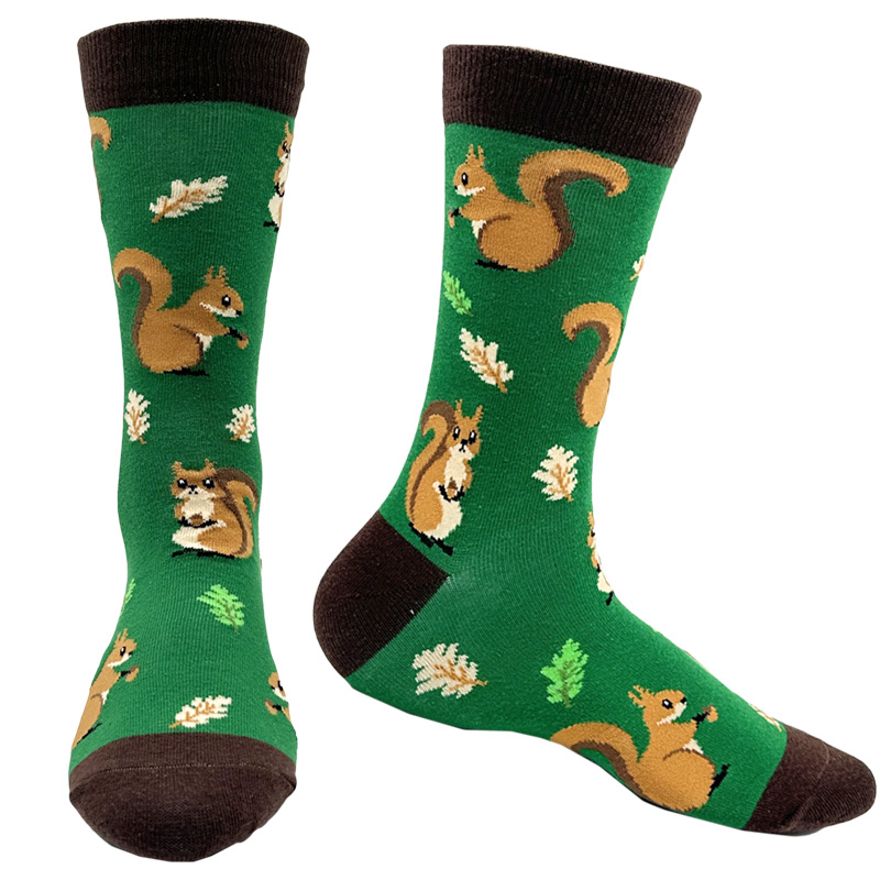 1pairs Socks Creative Simple Men Comfortable Green Cute Squirrel Socks Breathable Skateboard Socks
