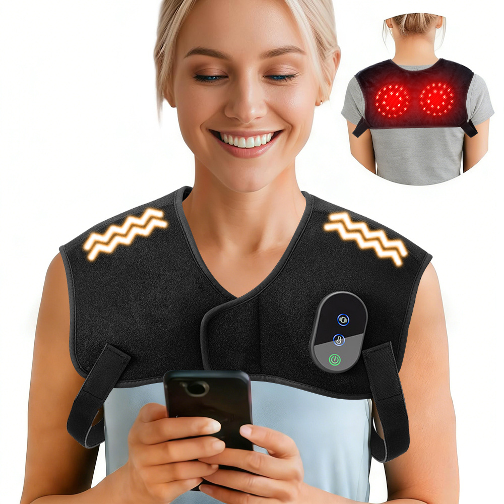 TEMU Usb Rechargeable Shoulder Heating Massage Pad 3-level Temperature And Vibration Soft Warm Neck Shoulder Shawl Ideal Festival Gift