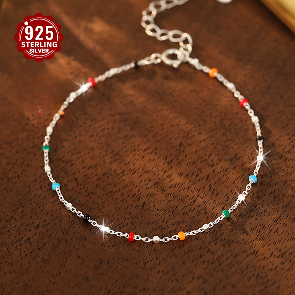 TEMU A Bracelet In A Bean Style, Made Of 925 Silver And Featuring A Dopamine-inspired Color, For A Unique Summer Gift. This Stylish Piece Of Jewelry