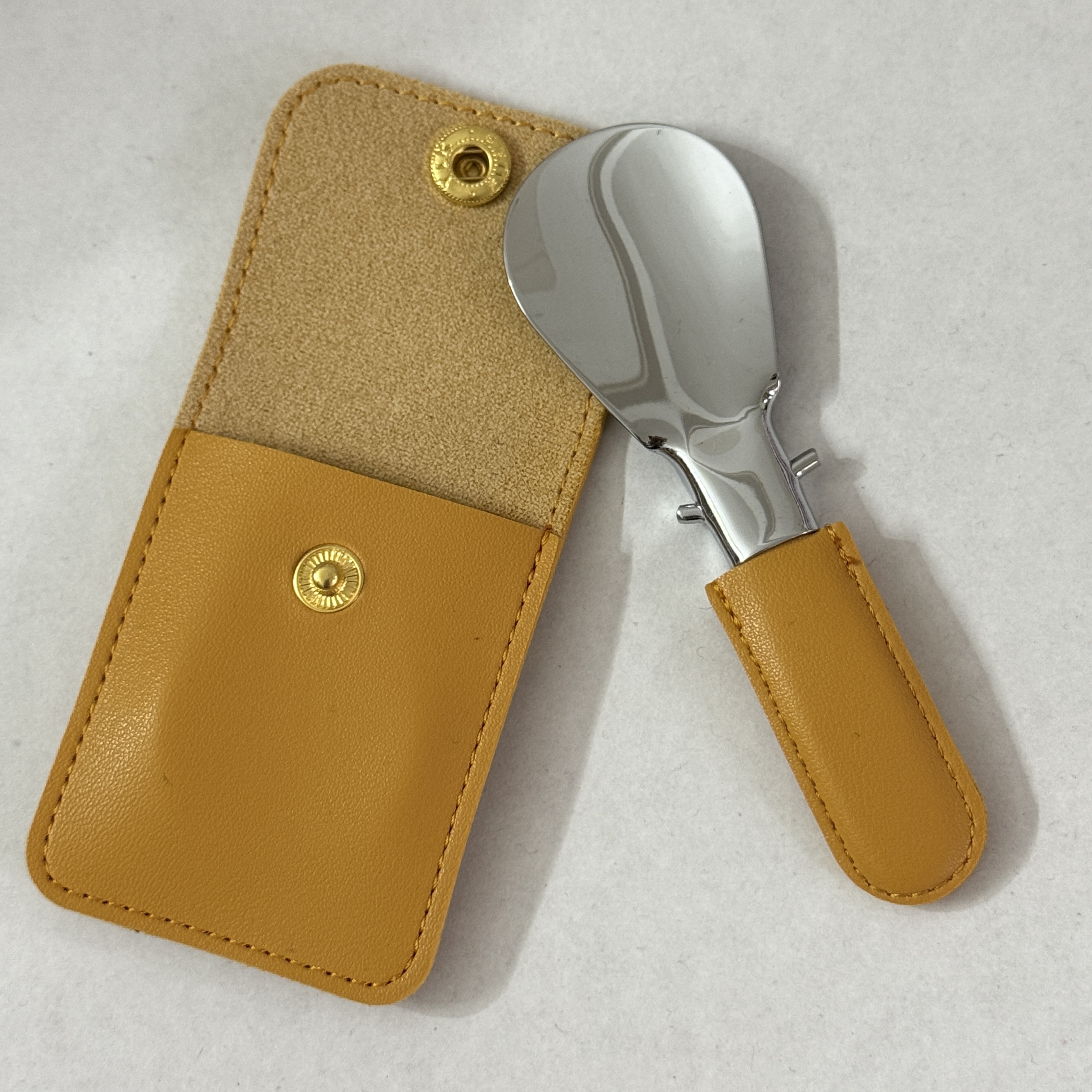 TEMU Calzascarpe in acciaio inossidabile con borsa in pelle, mini calzascarpe portatile pieghevole, calzascarpe per