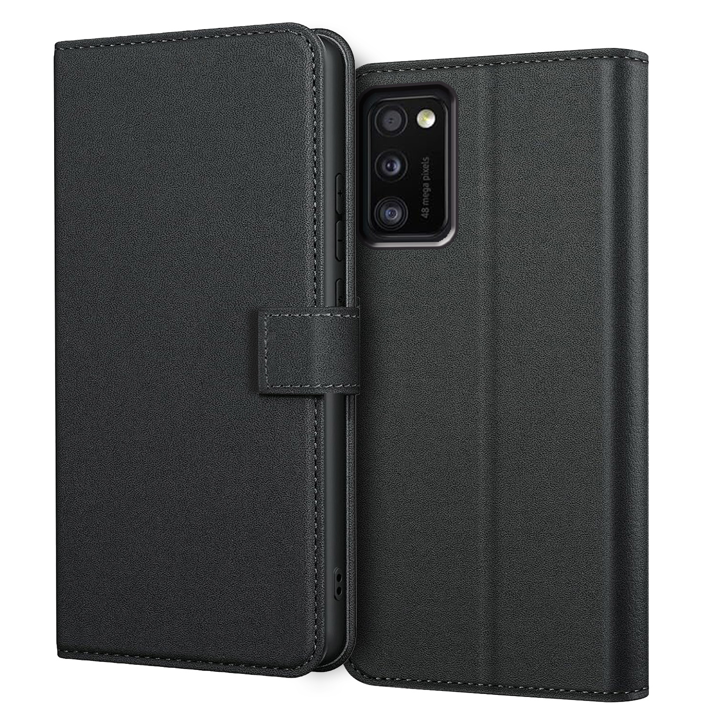 TEMU Phone Case - For For Galaxy A41 Case With Kickstand Black Faux Leather Card Slot Flip Protective Phone Case Cover
