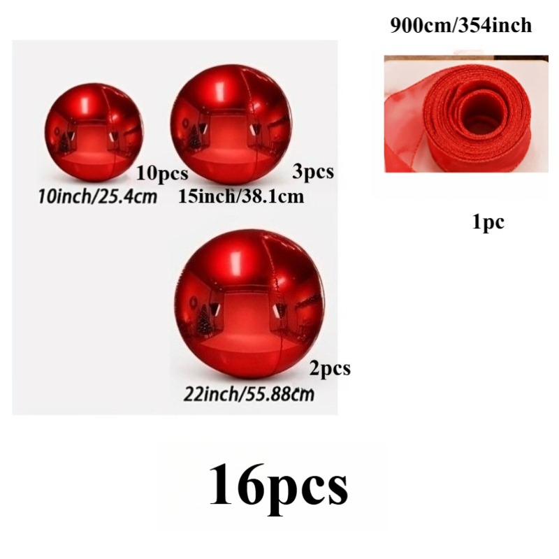 TEMU 16pcs/set Red Aluminum Foil Decorative Party Balloon Set With Fishtail Tulle Ribbon, Suitable For Christmas, Valentine's Day, Weddings, Birthday