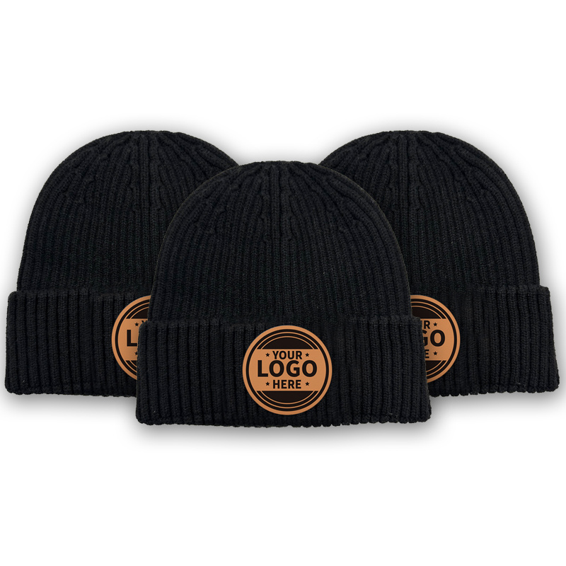 TEMU 3-pack Custom Logo Beanies, Personalized Knit Hats With Rectangle Patch, Winter Warm Beanie For Men And Women