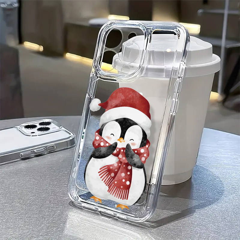 TEMU Christmas Penguin In Red Hat Phone Case, All-inclusive Shockproof Phone Case For Iphone 17/16e/16/15/14/13/12/11/8/7 Pro/pro Max/plus/x/xs/xr/xs