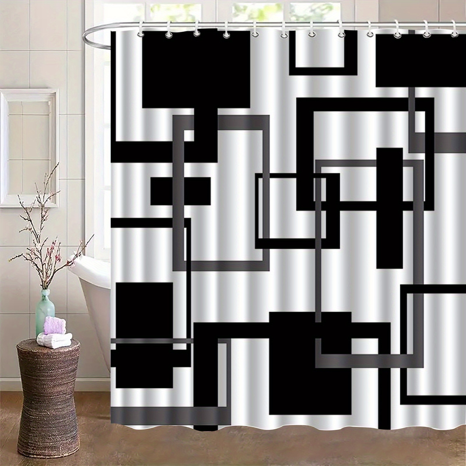 TEMU 1 rideau de bain à motif géométrique imprimé, rideau de salle de bain élégant haut de gamme à installation , adapté à la décoration intérieure,