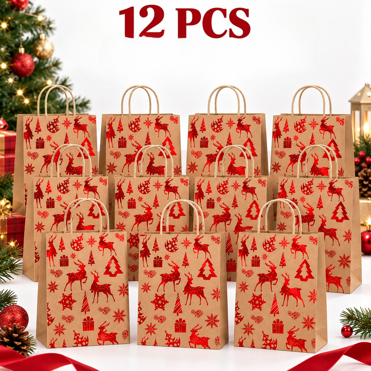 TEMU 12/6pcs Extra-large Christmas Gift Bags - Featuring A -stamping Finish And Sturdy Paper Construction; Designs Include Cartoon Christmas Trees,