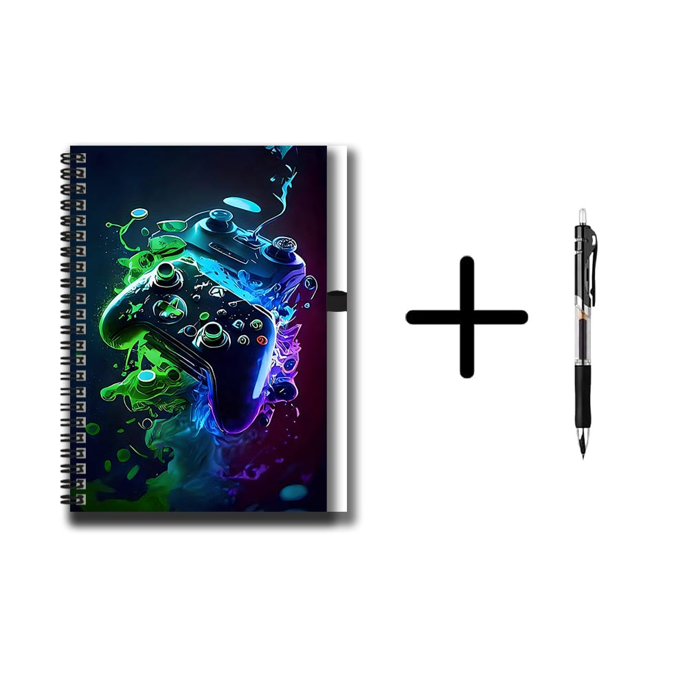 TEMU Carnet à spirale avec motif de manettes de jeu et un stylo, 100 pages intérieures pratiques. Convient pour les relevés de travail, d'étude, la