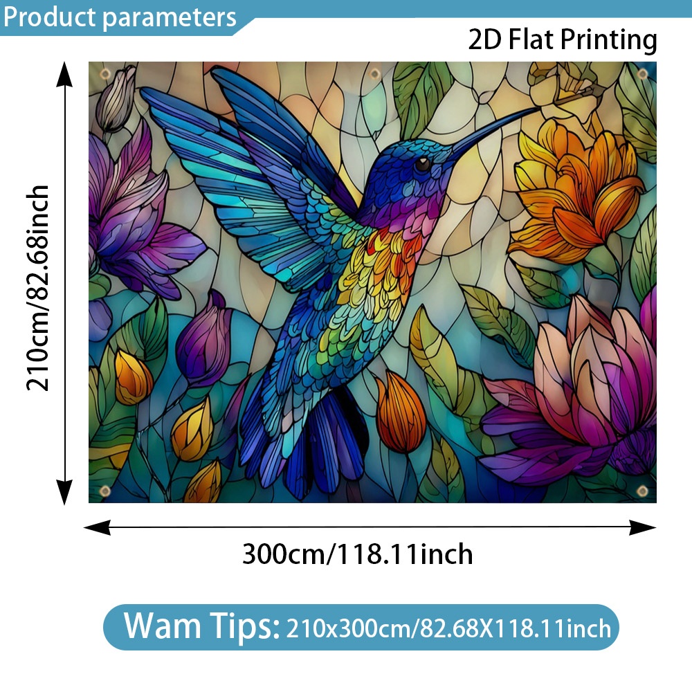 TEMU Outdoor Sunshelter -2d Flat Printing 1pc Festival Canopy With Retro Colorful Hummingbird And Flowers , Windproof Sunshade, Durable, High-quality