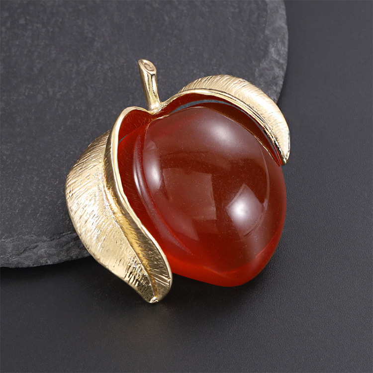 1pc elegant vintage style enamel peach brooch high end transparent fruit shaped pin fashionable simulation modeling badge for clothing and suits details 1