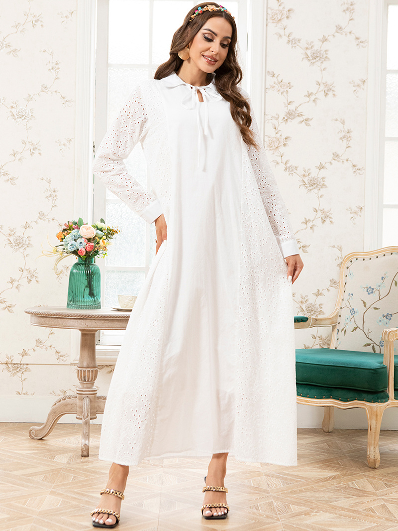 فستان شيفط أنيق مطرز بالزهور أنيق بأكمام طويلة وياقة لابيل