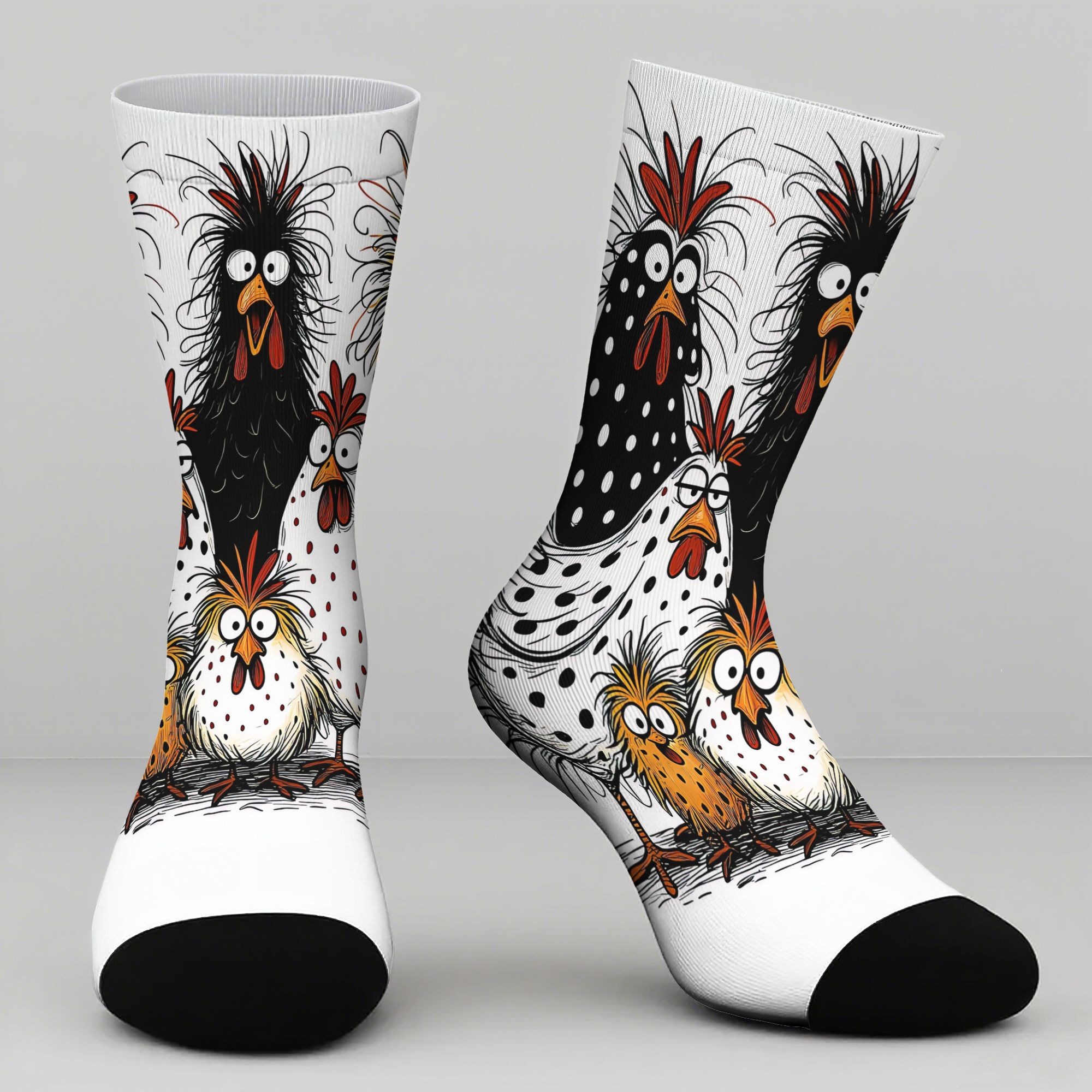 Image of Funny Chickens Themed Mid-calf Socks With , Daily Wear For Trend-, Comfortable And Breathable Fashion Socks, Unisex, Suitable For , Unique Themed Design