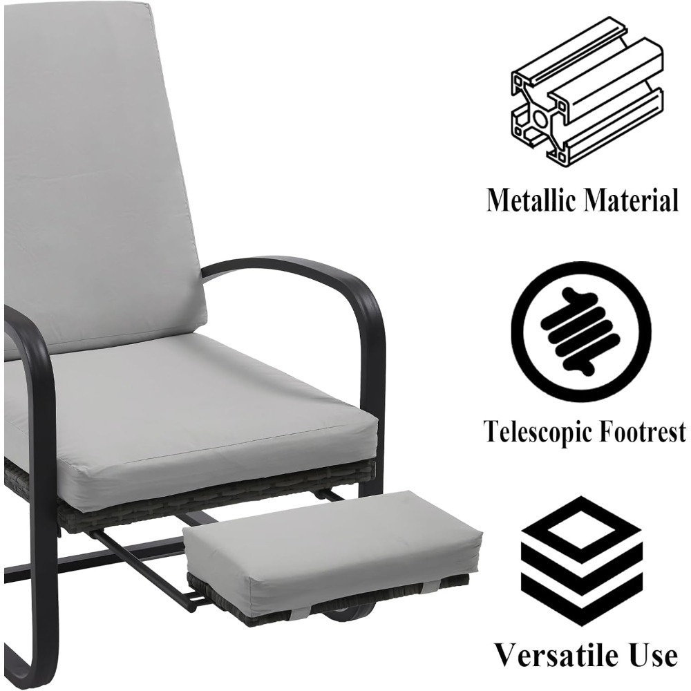 Set with Table Patio Chaise Lounge Chairs, Patio Recliner Chair, Outdoor Furniture Set 5-Position Adjustable, Outdoor, Bench for Deck, Lawn, Garden