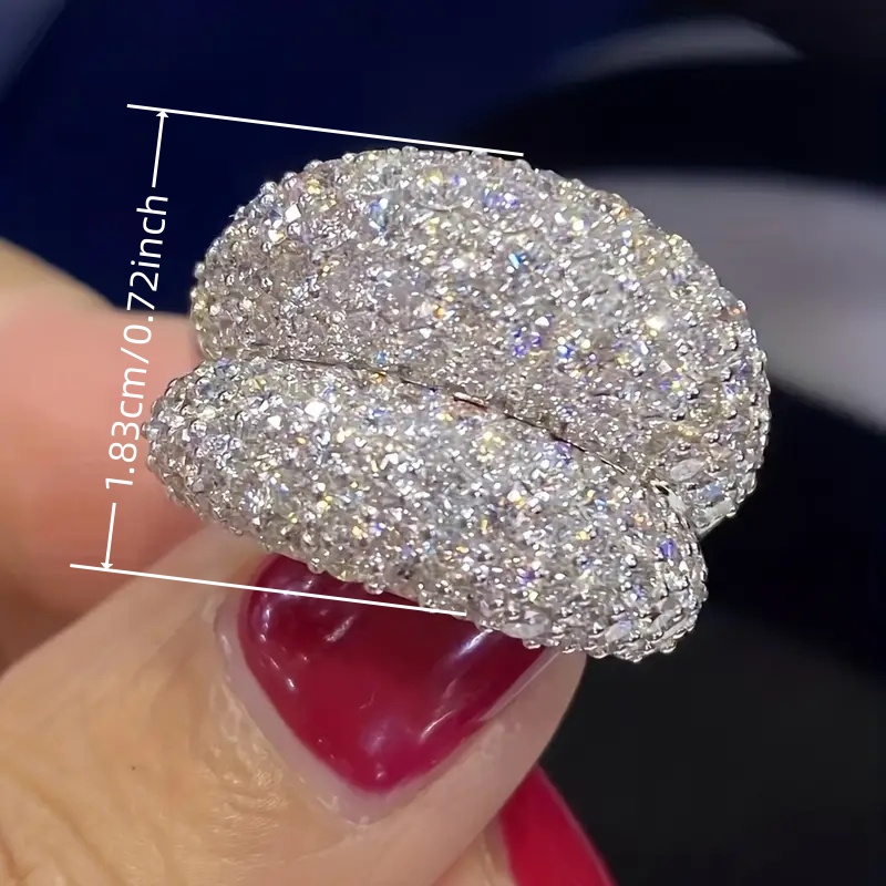 Women's Sparkling Full Pave Cubic Synthetic Zirconia Lips Ring