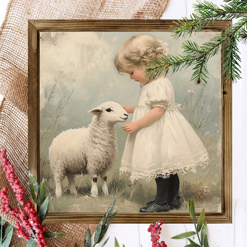 TEMU 1 pc Panneau Mural en Bois Style Art Déco - de Peinture à l'Huile Fille & , Plaque Décorative Polyvalente de 8x8 Pouces pour Salon, Bureau ou
