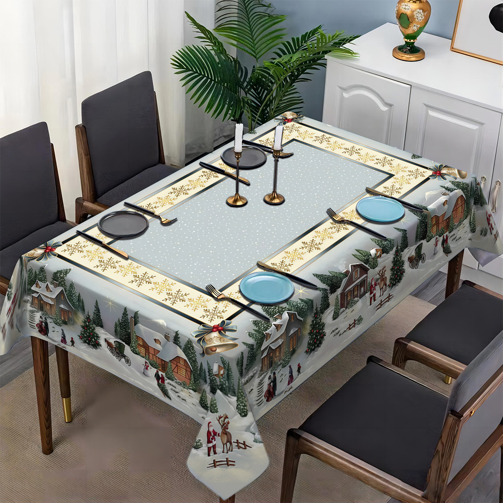 

Jit1pc Christmas Printed Tablecloth And Oil- Dining Table Cloth -scalding -insulating Table Cloth Layout Tablecloth