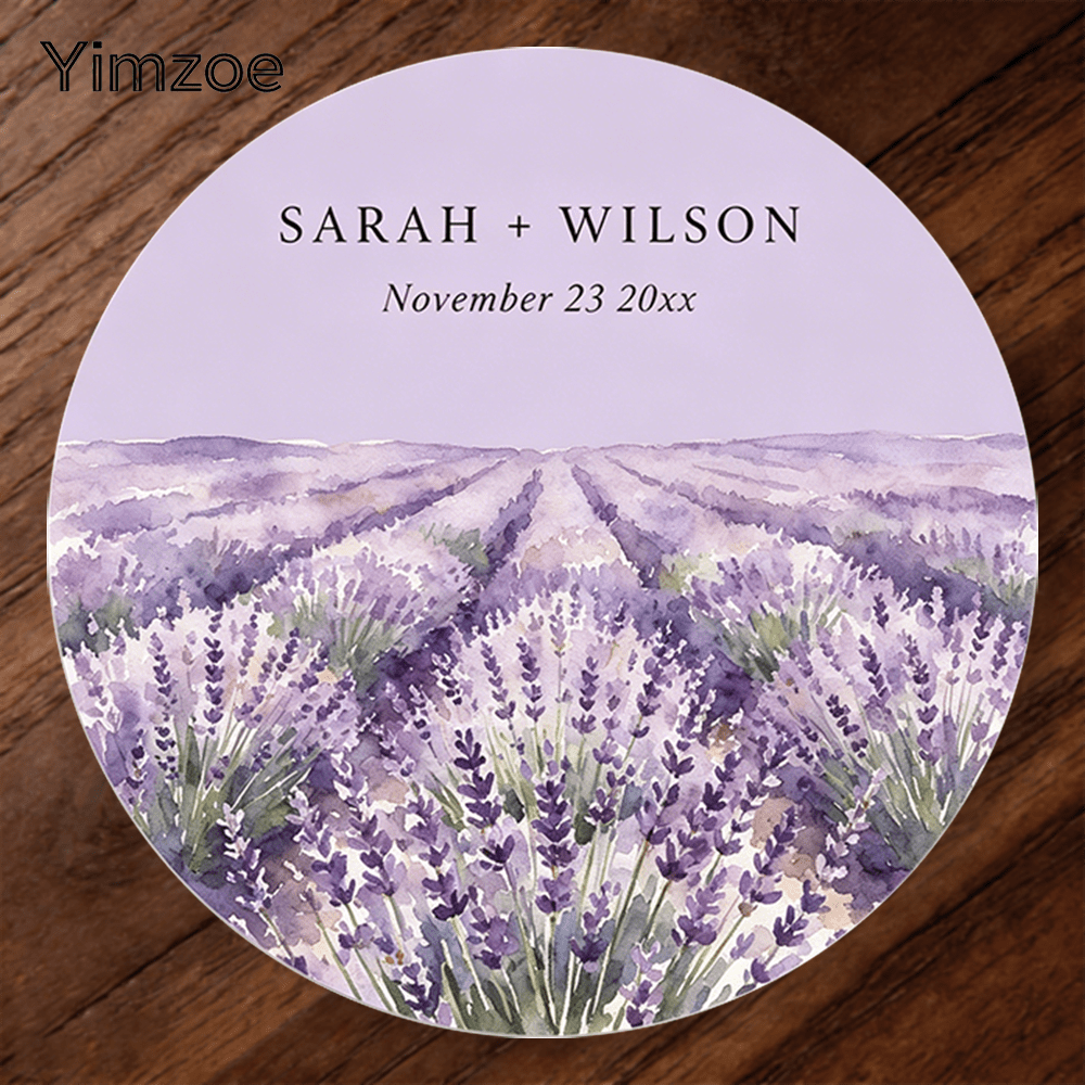 TEMU Adesivi rotondi Yimzoe - Design personalizzabile multimisura con paesaggio di lavanda ad , per etichette regalo per matrimoni panoramici,